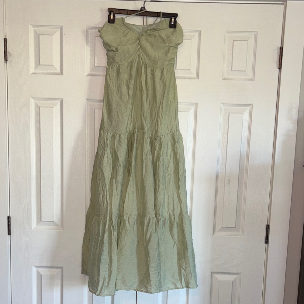 Light Green Strapless Tiered Maxi Dress